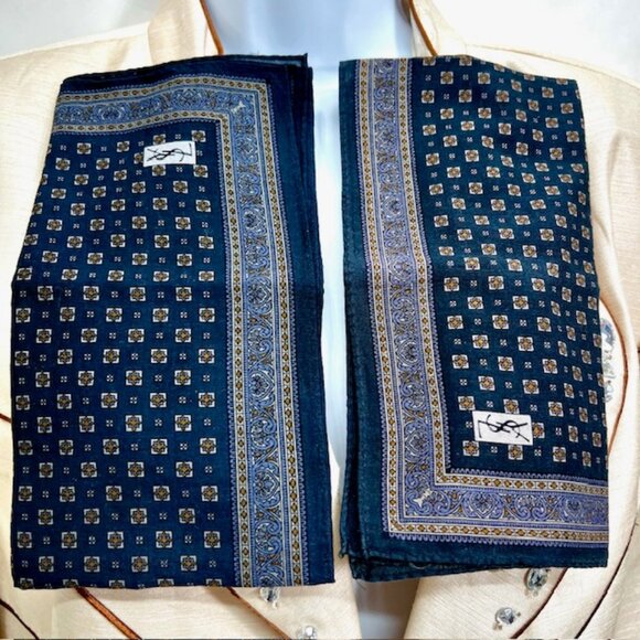 Yves Saint Laurent Other - New  Set of 2 Yvest Saint Laurent Mens handkerchief 18" Blue Gray little red (88